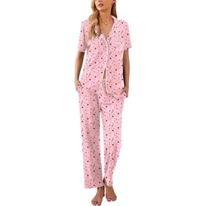 image:imageEkouaer Women Pajamas Set Button Down Sleepwear Short Sleeve Nightwear with Long Pants Soft Pjs Set SXXLLove Heart