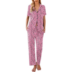 image:imageEkouaer Women Pajamas Set Button Down Sleepwear Short Sleeve Nightwear with Long Pants Soft Pjs Set SXXLPink Leopard An367