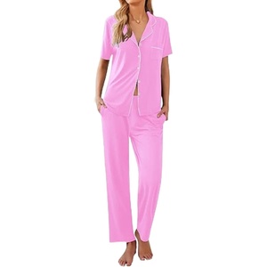 image:imageEkouaer Women Pajamas Set Button Down Sleepwear Short Sleeve Nightwear with Long Pants Soft Pjs Set SXXLRose