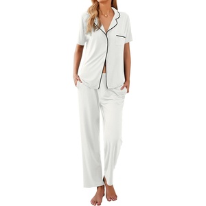 image:imageEkouaer Women Pajamas Set Button Down Sleepwear Short Sleeve Nightwear with Long Pants Soft Pjs Set SXXLWhite