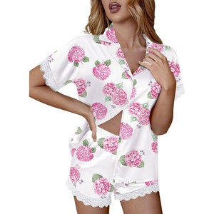 image:imageEkouaer Womens Lace Satin Pajama Set Button Down Pj Shorts Set Bridesmaids Getting Ready Outfits Casual Sleepwear XSXXLPink Hydrangea