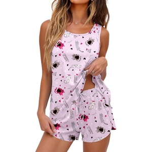 image:imageEkouaer Womens Pajama Sets Sleeveless Tank Tops and Split Shorts Pjs Set Soft Comfy Summer 2 Piece SleepwearCat