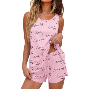 image:imageEkouaer Womens Pajama Sets Sleeveless Tank Tops and Split Shorts Pjs Set Soft Comfy Summer 2 Piece SleepwearPink Love