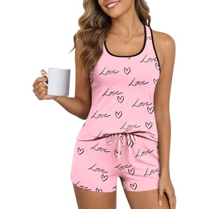 image:imageEkouaer Womens Tank Top Pajama Set Comfy Sleeveless Sleepwear Racerback Cami and Shorts Pjs 2 Piece Summer LoungewearPink Love