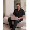 image:imageEKouear Mens Pajamas Set Short Sleeve pjs sets Classic Button Down Sleepwear Long Pants Lounge Set with PocketBlack