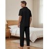 image:imageEKouear Mens Pajamas Set Short Sleeve pjs sets Classic Button Down Sleepwear Long Pants Lounge Set with PocketBlack