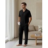 image:imageEKouear Mens Pajamas Set Short Sleeve pjs sets Classic Button Down Sleepwear Long Pants Lounge Set with PocketBlack