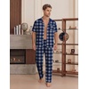 image:imageEKouear Mens Pajamas Set Short Sleeve pjs sets Classic Button Down Sleepwear Long Pants Lounge Set with PocketBlue Plaid