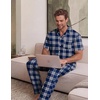 image:imageEKouear Mens Pajamas Set Short Sleeve pjs sets Classic Button Down Sleepwear Long Pants Lounge Set with PocketBlue Plaid