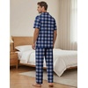 image:imageEKouear Mens Pajamas Set Short Sleeve pjs sets Classic Button Down Sleepwear Long Pants Lounge Set with PocketBlue Plaid