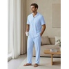 image:imageEKouear Mens Pajamas Set Short Sleeve pjs sets Classic Button Down Sleepwear Long Pants Lounge Set with PocketBlue Stripe