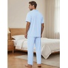 image:imageEKouear Mens Pajamas Set Short Sleeve pjs sets Classic Button Down Sleepwear Long Pants Lounge Set with PocketBlue Stripe