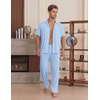 image:imageEKouear Mens Pajamas Set Short Sleeve pjs sets Classic Button Down Sleepwear Long Pants Lounge Set with PocketBlue Stripe