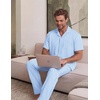 image:imageEKouear Mens Pajamas Set Short Sleeve pjs sets Classic Button Down Sleepwear Long Pants Lounge Set with PocketBlue Stripe