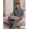image:imageEKouear Mens Pajamas Set Short Sleeve pjs sets Classic Button Down Sleepwear Long Pants Lounge Set with PocketDeep Gray