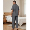 image:imageEKouear Mens Pajamas Set Short Sleeve pjs sets Classic Button Down Sleepwear Long Pants Lounge Set with PocketDeep Gray