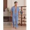 image:imageEKouear Mens Pajamas Set Short Sleeve pjs sets Classic Button Down Sleepwear Long Pants Lounge Set with PocketGray Blue