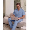 image:imageEKouear Mens Pajamas Set Short Sleeve pjs sets Classic Button Down Sleepwear Long Pants Lounge Set with PocketGray Blue