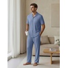 image:imageEKouear Mens Pajamas Set Short Sleeve pjs sets Classic Button Down Sleepwear Long Pants Lounge Set with PocketGray Blue