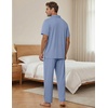 image:imageEKouear Mens Pajamas Set Short Sleeve pjs sets Classic Button Down Sleepwear Long Pants Lounge Set with PocketGray Blue