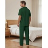 image:imageEKouear Mens Pajamas Set Short Sleeve pjs sets Classic Button Down Sleepwear Long Pants Lounge Set with PocketGreen