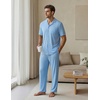 image:imageEKouear Mens Pajamas Set Short Sleeve pjs sets Classic Button Down Sleepwear Long Pants Lounge Set with PocketLight Blue