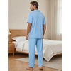 image:imageEKouear Mens Pajamas Set Short Sleeve pjs sets Classic Button Down Sleepwear Long Pants Lounge Set with PocketLight Blue