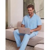 image:imageEKouear Mens Pajamas Set Short Sleeve pjs sets Classic Button Down Sleepwear Long Pants Lounge Set with PocketLight Blue
