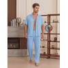image:imageEKouear Mens Pajamas Set Short Sleeve pjs sets Classic Button Down Sleepwear Long Pants Lounge Set with PocketLight Blue