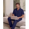 image:imageEKouear Mens Pajamas Set Short Sleeve pjs sets Classic Button Down Sleepwear Long Pants Lounge Set with PocketNavy Blue