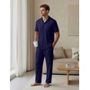 image:imageEKouear Mens Pajamas Set Short Sleeve pjs sets Classic Button Down Sleepwear Long Pants Lounge Set with PocketNavy Blue
