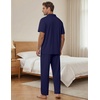 image:imageEKouear Mens Pajamas Set Short Sleeve pjs sets Classic Button Down Sleepwear Long Pants Lounge Set with PocketNavy Blue