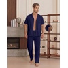 image:imageEKouear Mens Pajamas Set Short Sleeve pjs sets Classic Button Down Sleepwear Long Pants Lounge Set with PocketNavy Blue