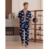 image:imageEKouear Mens Pajamas Set Short Sleeve pjs sets Classic Button Down Sleepwear Long Pants Lounge Set with PocketNavy Zebra