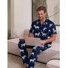 image:imageEKouear Mens Pajamas Set Short Sleeve pjs sets Classic Button Down Sleepwear Long Pants Lounge Set with PocketNavy Zebra