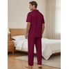 image:imageEKouear Mens Pajamas Set Short Sleeve pjs sets Classic Button Down Sleepwear Long Pants Lounge Set with PocketWine Red