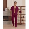 image:imageEKouear Mens Pajamas Set Short Sleeve pjs sets Classic Button Down Sleepwear Long Pants Lounge Set with PocketWine Red