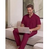 image:imageEKouear Mens Pajamas Set Short Sleeve pjs sets Classic Button Down Sleepwear Long Pants Lounge Set with PocketWine Red