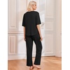 image:imageEkouaer 2 Pack Womens Pajama Sets Short Sleeve Tops and Long Pants Casual Comfy Pjs Lounge Set with PocketsSXXLBlackLeopard