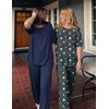 image:imageEkouaer 2 Pack Womens Pajama Sets Short Sleeve Tops and Long Pants Casual Comfy Pjs Lounge Set with PocketsSXXLDark Grey StarsNavy