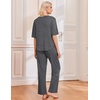 image:imageEkouaer 2 Pack Womens Pajama Sets Short Sleeve Tops and Long Pants Casual Comfy Pjs Lounge Set with PocketsSXXLDark GreyGrey Striped