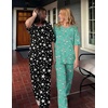 image:imageEkouaer 2 Pack Womens Pajama Sets Short Sleeve Tops and Long Pants Casual Comfy Pjs Lounge Set with PocketsSXXLGreen FlamingoBlack Stars