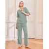image:imageEkouaer 2 Pack Womens Pajama Sets Short Sleeve Tops and Long Pants Casual Comfy Pjs Lounge Set with PocketsSXXLGreen StripedBlack Dots
