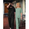 image:imageEkouaer 2 Pack Womens Pajama Sets Short Sleeve Tops and Long Pants Casual Comfy Pjs Lounge Set with PocketsSXXLGreen StripedBlack Dots