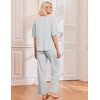 image:imageEkouaer 2 Pack Womens Pajama Sets Short Sleeve Tops and Long Pants Casual Comfy Pjs Lounge Set with PocketsSXXLGrey StripedBlack Stars
