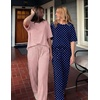 image:imageEkouaer 2 Pack Womens Pajama Sets Short Sleeve Tops and Long Pants Casual Comfy Pjs Lounge Set with PocketsSXXLNavy DotsLight Pink Striped