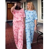 image:imageEkouaer 2 Pack Womens Pajama Sets Short Sleeve Tops and Long Pants Casual Comfy Pjs Lounge Set with PocketsSXXLPink BowBlue Bow