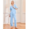 image:imageEkouaer 2 Pack Womens Pajama Sets Short Sleeve Tops and Long Pants Casual Comfy Pjs Lounge Set with PocketsSXXLRose HeartLight Blue Striped