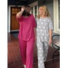 image:imageEkouaer 2 Pack Womens Pajama Sets Short Sleeve Tops and Long Pants Casual Comfy Pjs Lounge Set with PocketsSXXLRoseLight Grey Stars