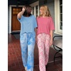 image:imageEkouaer 2 Pack Womens Pajama Sets Short Sleeve Tops and Long Pants Casual Comfy Pjs Lounge Set with PocketsSXXLTiedye BlueTiedye Pink